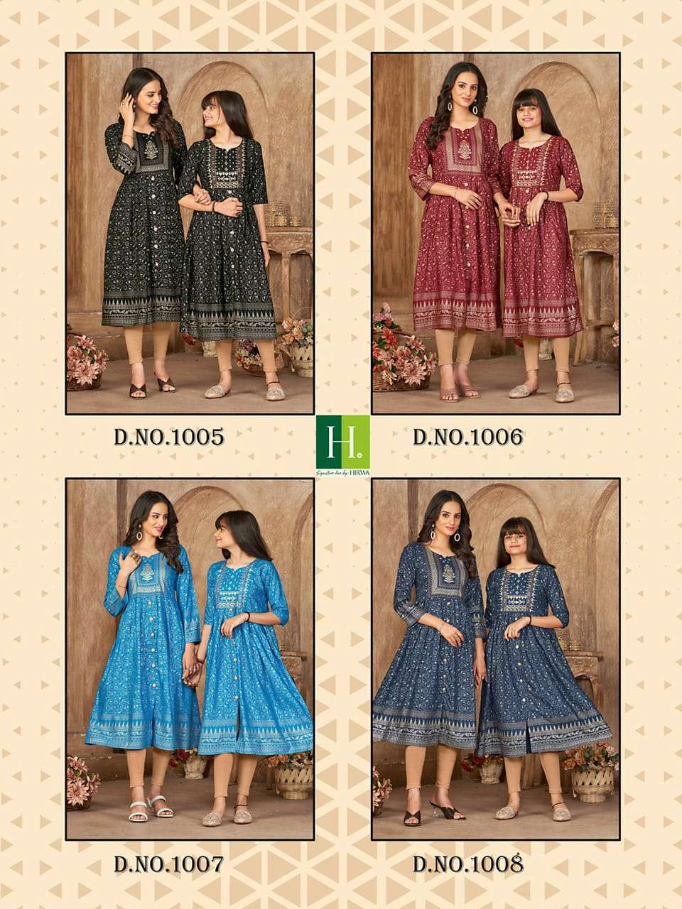 ME & MOM SERIES 1001 TO 1008 KURTI BY HIWA DESIGNER WITH PRINTED RAYON MOM AND DAUGHTER KURTI COMBO ARE AVAILABLE AT WHOLESALE PRICE